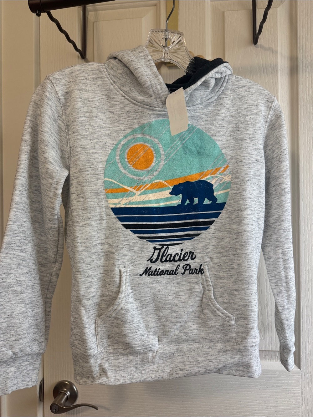 Glacier National Park Kids Heather Gray Hoodie with Bear Graphic
